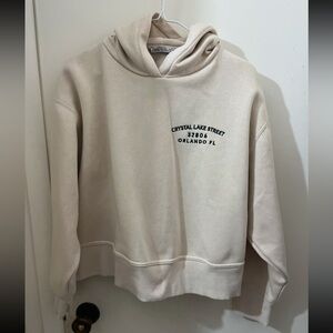 Zara Beige Hoodie with Black Embroidery
